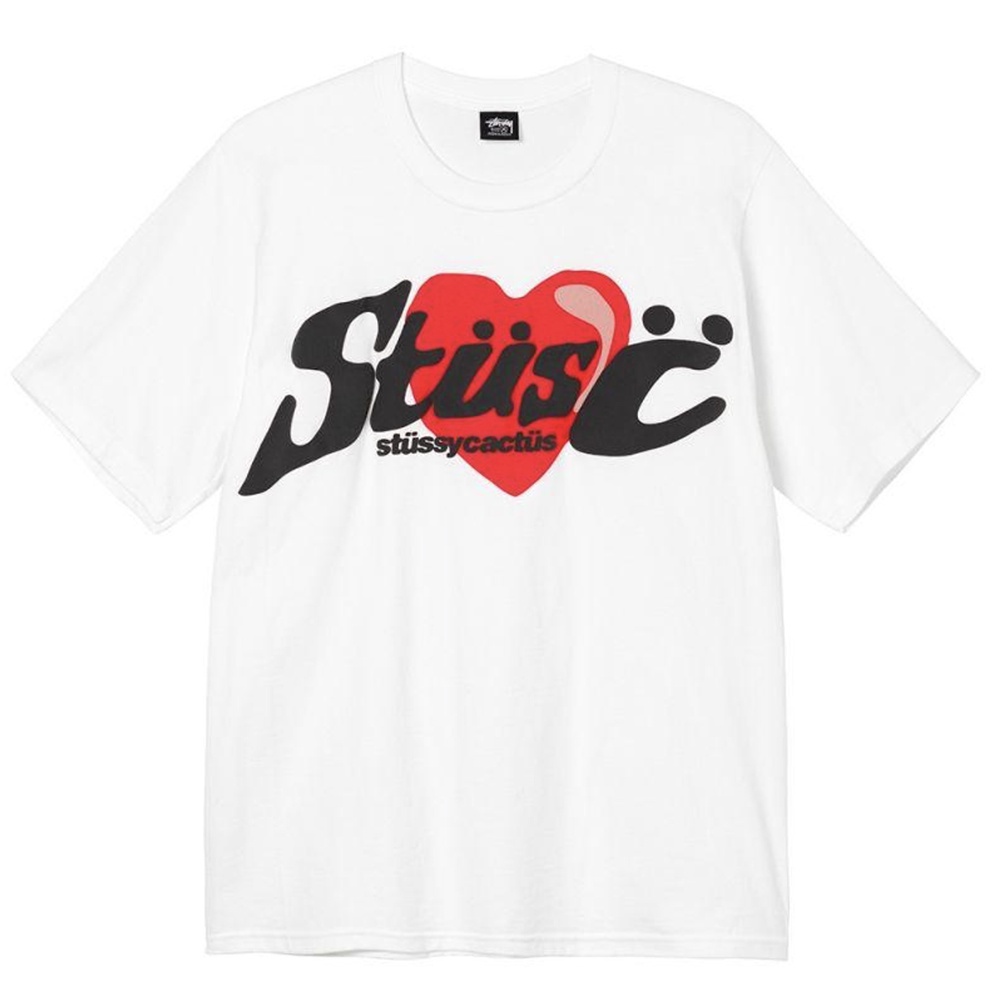 STUSSY Áo thun in hình cây xương rồng và trái tim
