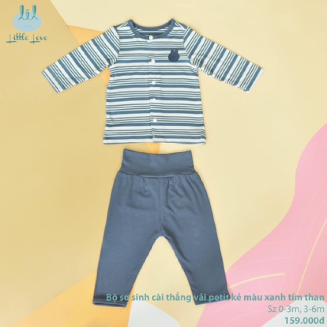 Lil - bộ cài thẳng dài sơ sinh petit kẻ màu
