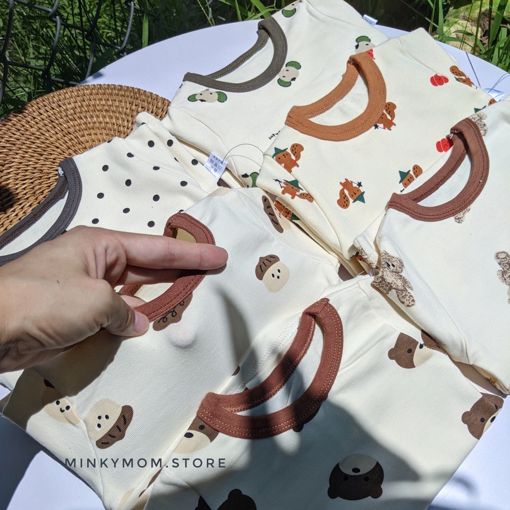 Bộ Đồ Dài Tay Cotton Cạp Cao Hình Gấu Dễ Thương Cho Bé Trai Bé Gái