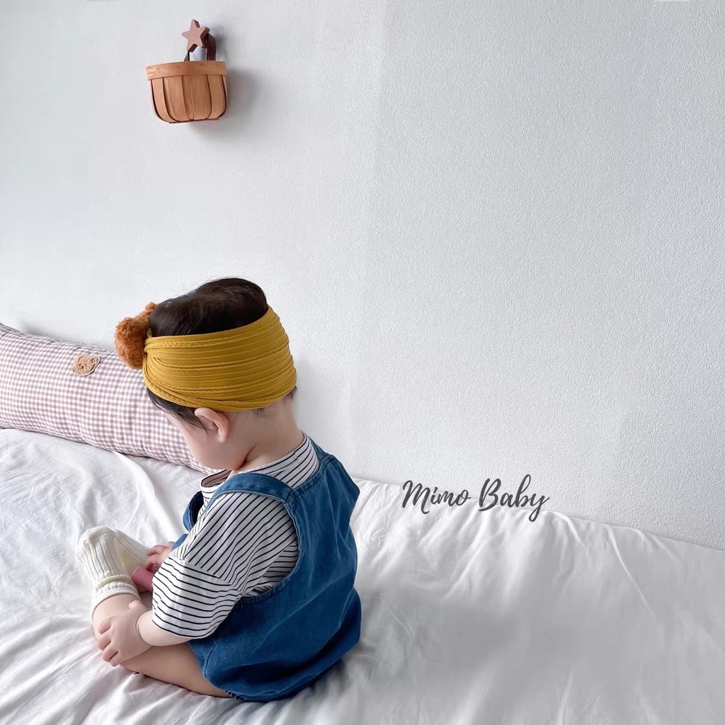 Băng đô bản to thun gân đính gấu bông xù đáng yêu cho bé BD67 Mimo Baby
