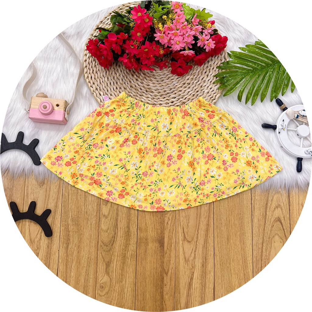 Chân váy bé gái có chíp bên trong từ vải cotton xuất dư cho bé gái từ 10-30kg, mềm kín bao mát