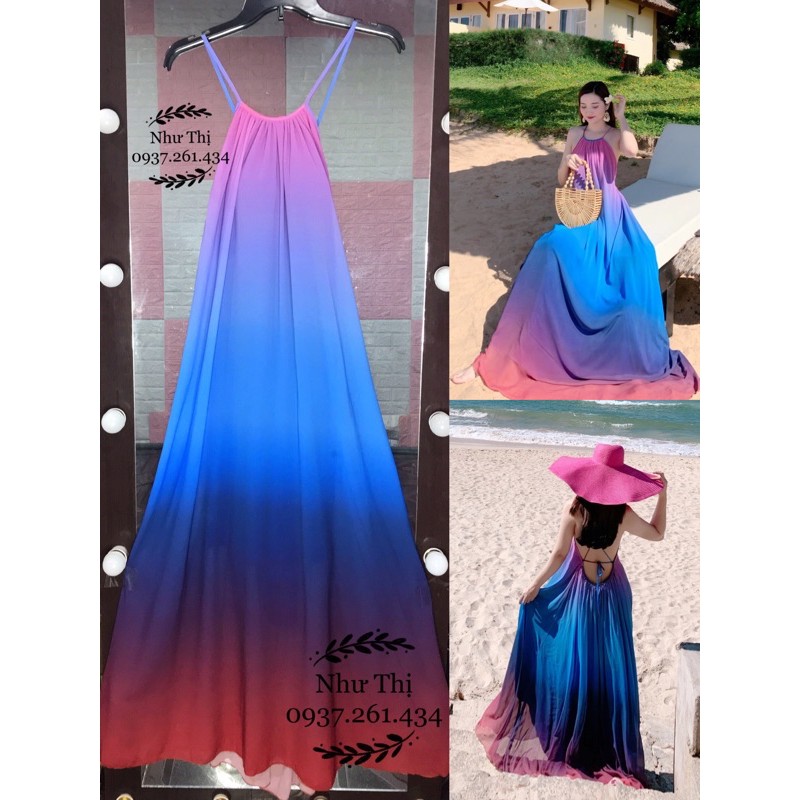 (miễn phí chỉnh váy) đầm maxi ombre yếm hở lưng maxi màu loang dài đi biển du lịch chụp ảnh sống ảo giá rẻ | BigBuy360 - bigbuy360.vn