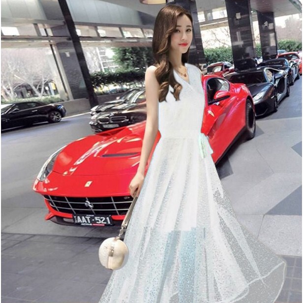 Đầm Ren Cao Cấp Sát Nách Đuôi Dài Phong Cách Hàn Quốc Mới