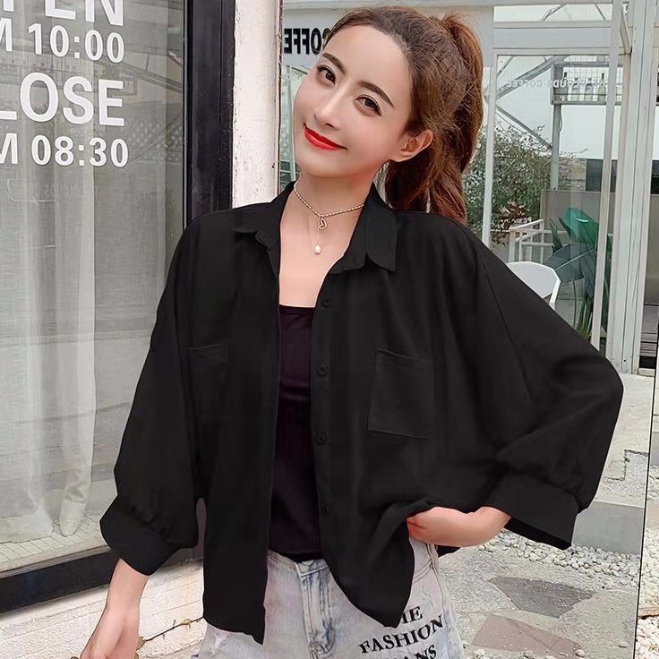 AMOI Áo Sơ Mi Khoác Ngoài Vải Voan Mỏng Dáng Rộng Thời Trang Trẻ Trung Cho Nữ