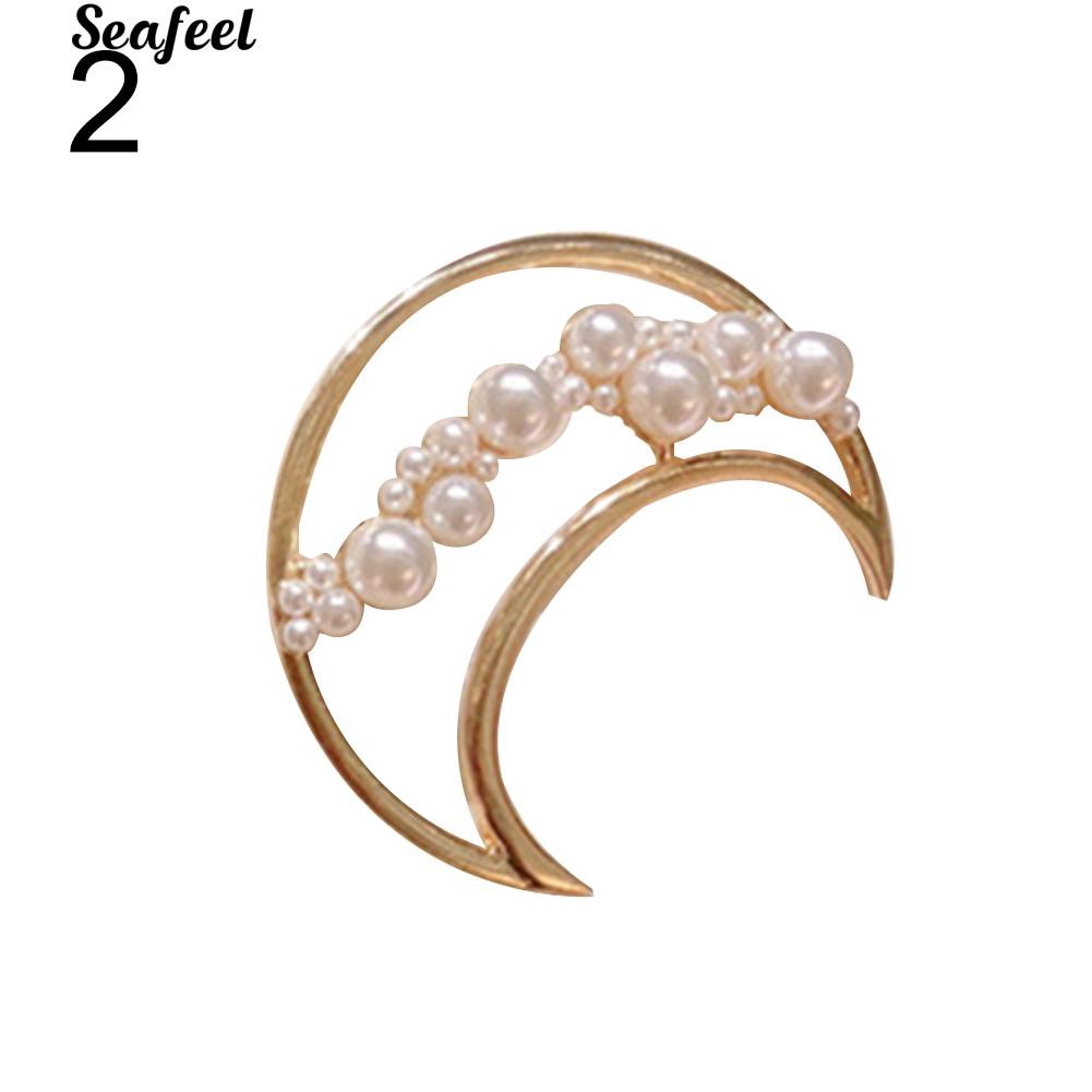 Kẹp tóc kim loại hình trăng sao đính ngọc trai giả