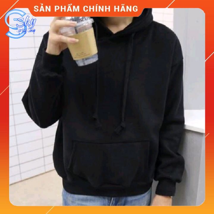 ÁO HOODIE TRƠN size XXL 65-80kg, 1m65-1m80 UNISEX NAM NỮ-MÀU ĐEN-FORM RỘNG, CHẤT NỈ BÔNG CAO CẤP