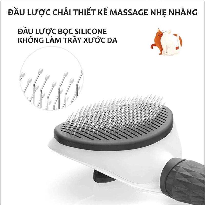 Lược chải lông chó mèo có nút bấm CHÍNH HÃNG CLEAN size to chải lông chó mèo