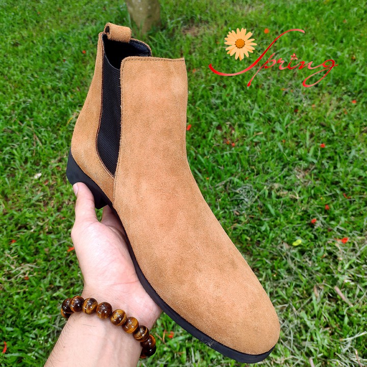 Giày chelsea boot vàng cam đế cao su cao cấp da lộn