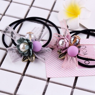 Set 2 Cột tóc hoa xếp nơ ren cao cấp điệu đà