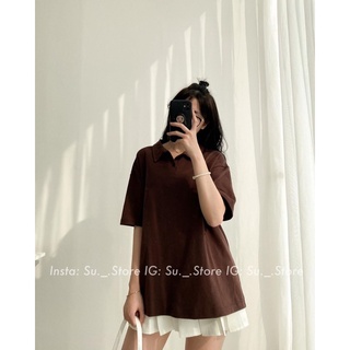 (Ảnh thật) Áo pull trơn chất thô mặt tuyết tay lỡ cổ polo basic