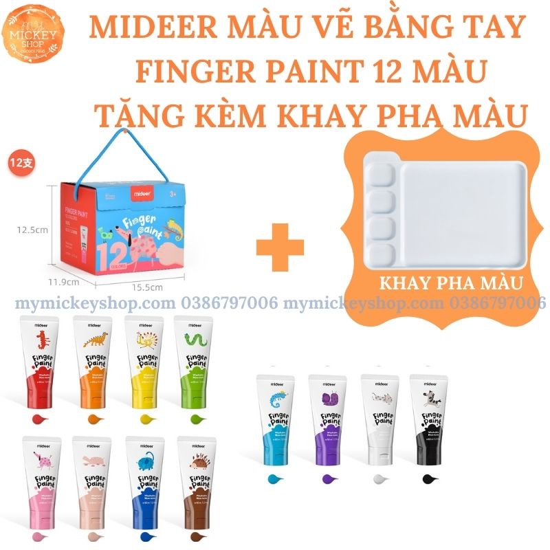 Mideer màu vẽ bằng tay Finger paint loại 12 tuýp - tặng khay pha màu của hãng Mideer