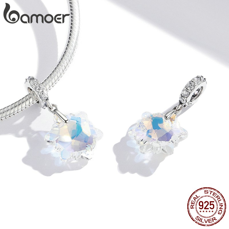 Hạt phụ kiện trang sức Bamoer Scc1979 hình bông tuyết nhiều màu bằng bạc 925 4.5mm dùng làm đồ trang sức thủ công