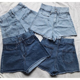 Quần short jean cạp cao nắp túi