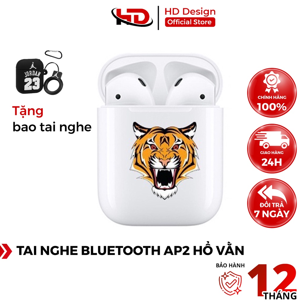Tai Nghe Bluetooth Không Dây AP2 Hổ Vằn Chip Louda 1562M - Định Vị - Đổi Tên - Sạc Không Dây (Tặng Case) - Chính Hãng HD