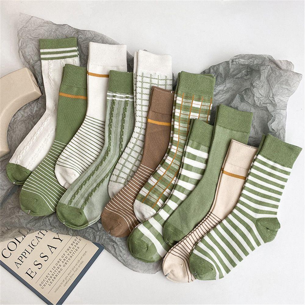 1 Đôi Vớ Cotton Nữ Co Dãn Họa Tiết Sọc Ngang Phong Cách Vintage MIHAN1