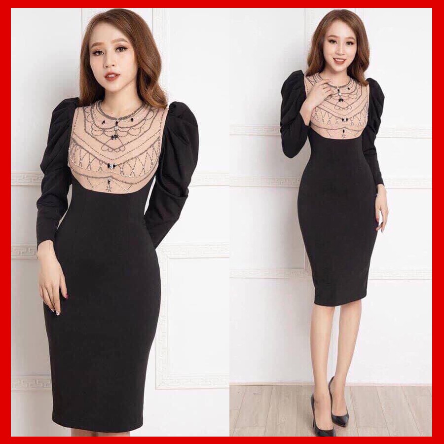 Đầm boddy tay dài phối lưới kết hạt siêu sang chảnh phù hợp đi dự tiệc, đi bar đi chơi đều đẹp (V235)VDVDVDVD