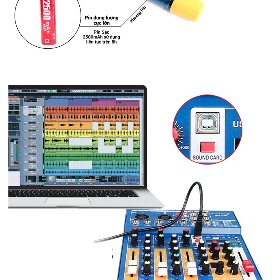 Bộ Mic Hát Karaoke Gia Đình, Bàn Trộn Mixer F4 Pro + Bộ 2 Micro Không Dây Đa Năng Max 56 - Hút Âm Tốt, Chống Hú Hiệu Quả