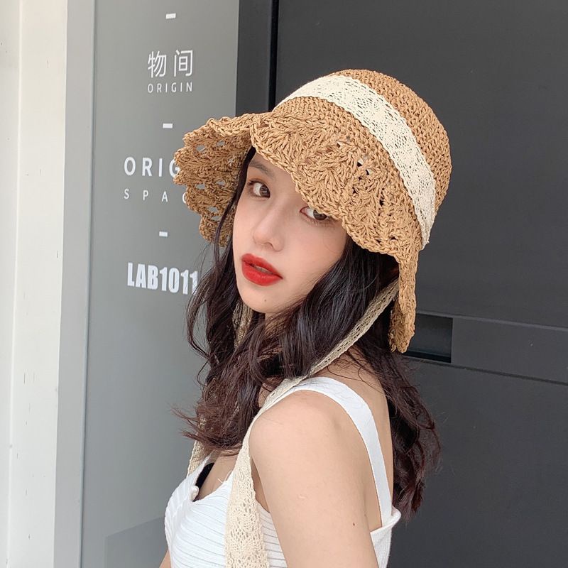 Mũ cói cột dây tiểu thư