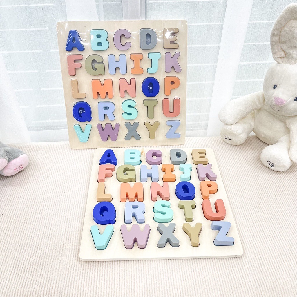 Bảng Ghép Hình Gỗ Bảng Chữ Cái, Số Đếm - Giáo Cụ Montessori - Đồ Chơi Thông Minh Cho Bé