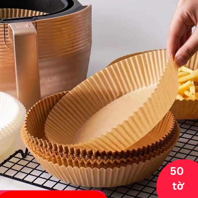 Set 50-100 giấy nến vàng lót cho nồi chiên không dầu 3L-12L hình khuôn bánh tròn 16-20cm – chống dính - THEA