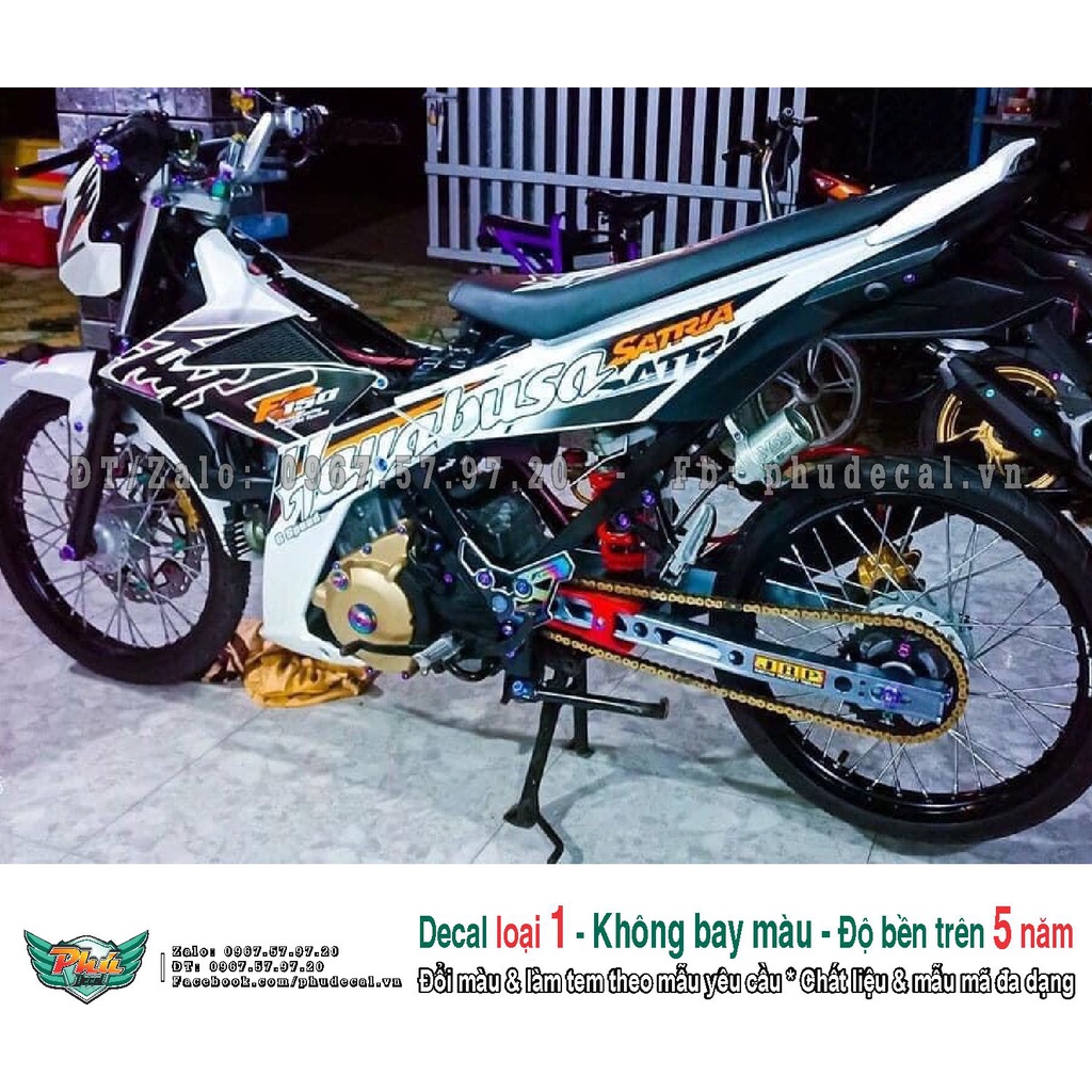 Tem rời xe Satria Trắng đen Hayabusa (A)