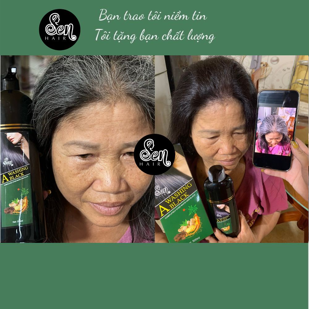 Dầu gội phủ bạc Sen Hair 500ml,dầu gội nhuộm tóc thảo dược đen tóc chỉ sau 10 phút