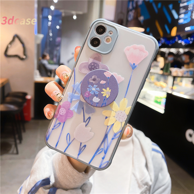 Fashion Blue Flower Skin Feel Case Xiaomi Redmi 9 9C NFC 8 8A PRO 8A Dual 10X Redmi Note 9 8 7 7 PRO 7S With holder