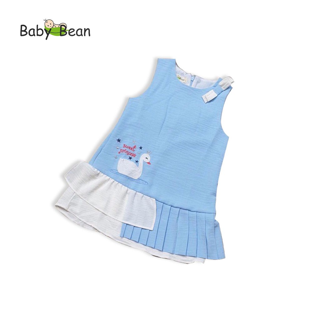 [MÃ THƯƠNG HIỆU YÊU THÍCH Voucher giảm 10%] Đầm Đũi thêu Thiên Nga Xếp Ly bé gái BabyBean (XANH)