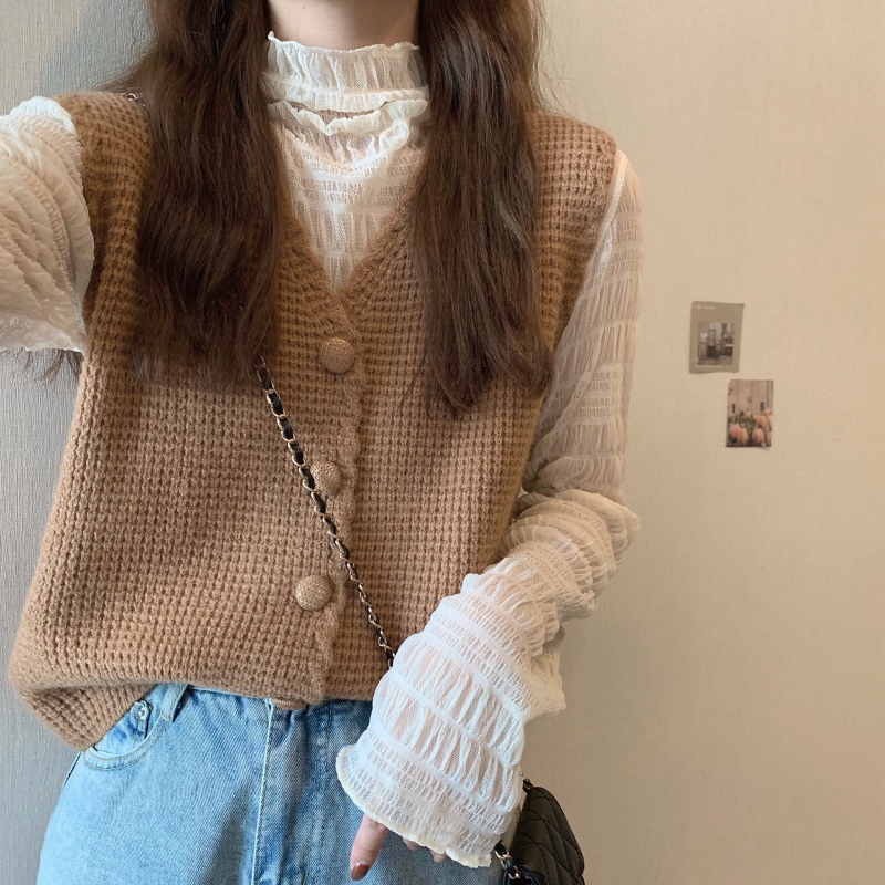 NUZIRO Áo ren  cổ chữ V không tay thời trang cho nữ