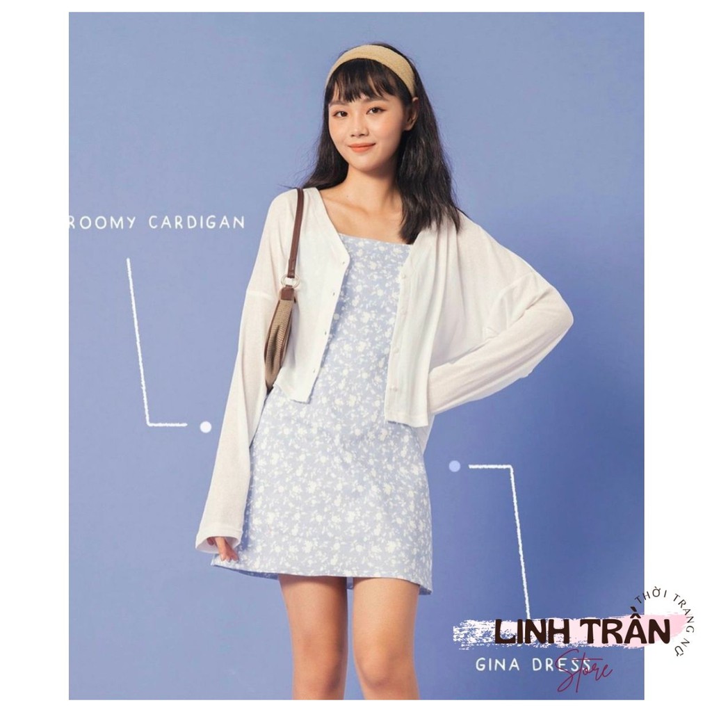 Sét Váy Hoa Nhí Và Áo Khoác Cardigan 🦋FREESHIP🦋 Đầm 2 Dây Hoa Nhí Mix Áo Cardigan Linh Trần Store