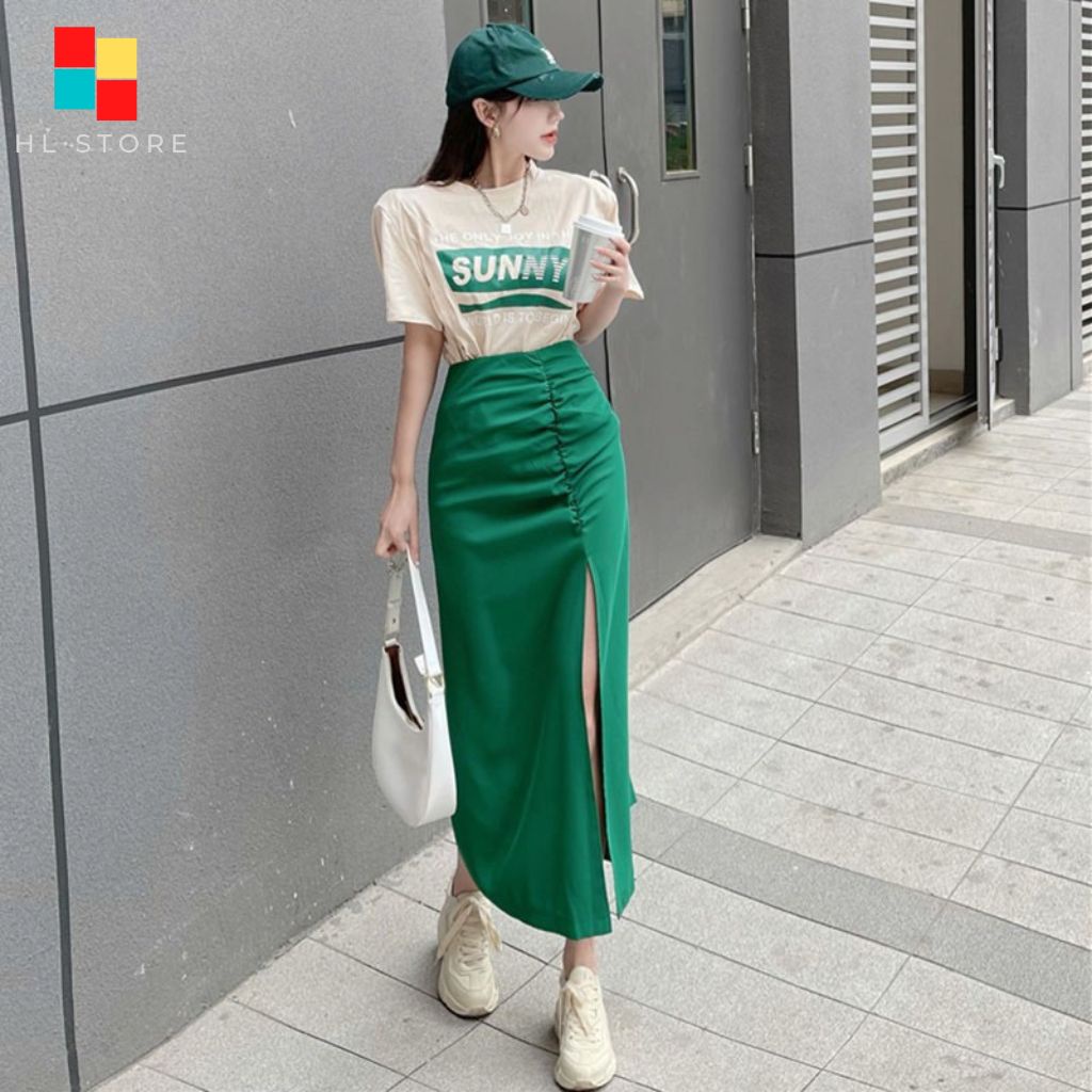 Set áo thun tay ngắn Sunny + Chân váy chữ A lưng cao xẻ đùi phong cách Ulzzang HL01 | WebRaoVat - webraovat.net.vn