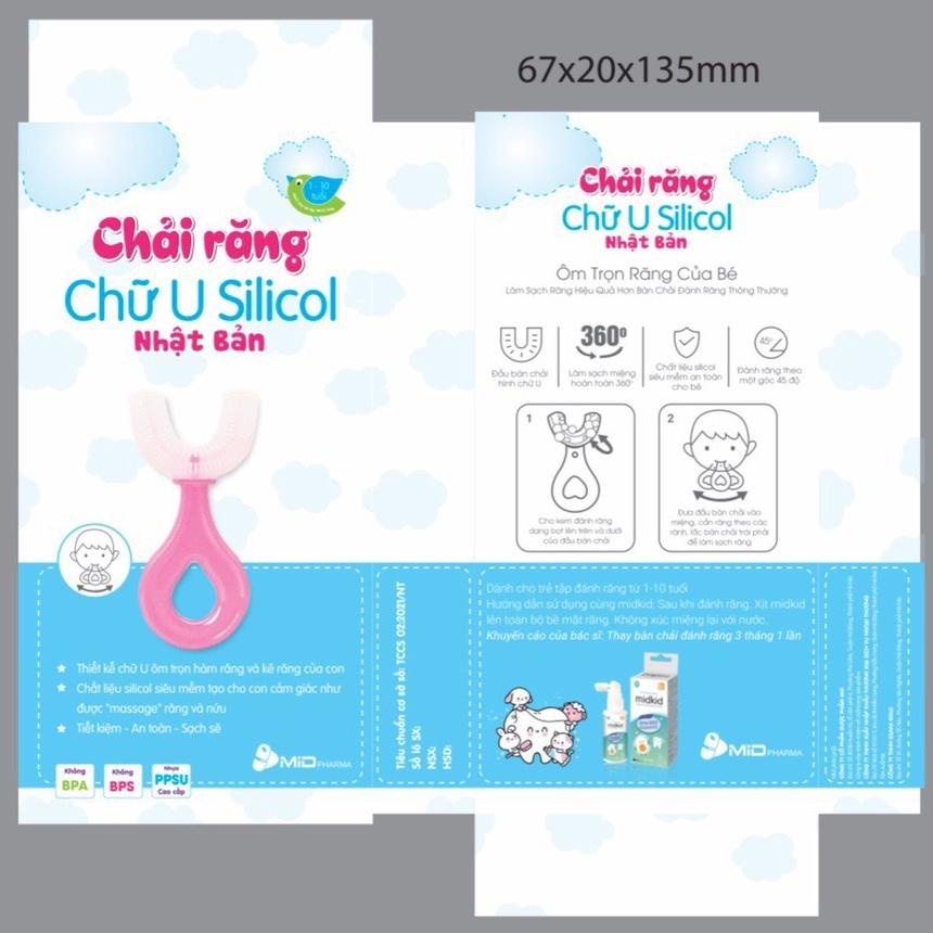 Bàn chải đánh răng chữ U Midkid cho bé từ 2 tuổi, chải xoay 180 độ, massage răng, chất liệu mềm mại, an toàn
