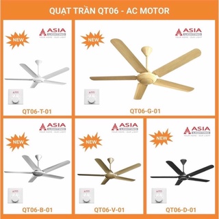 [Hoàn xu 150k] Quạt trần 5 cánh cao cấp QT06- ASIA Trắng/ Bạc/ Đen/ Vàng/Gỗ