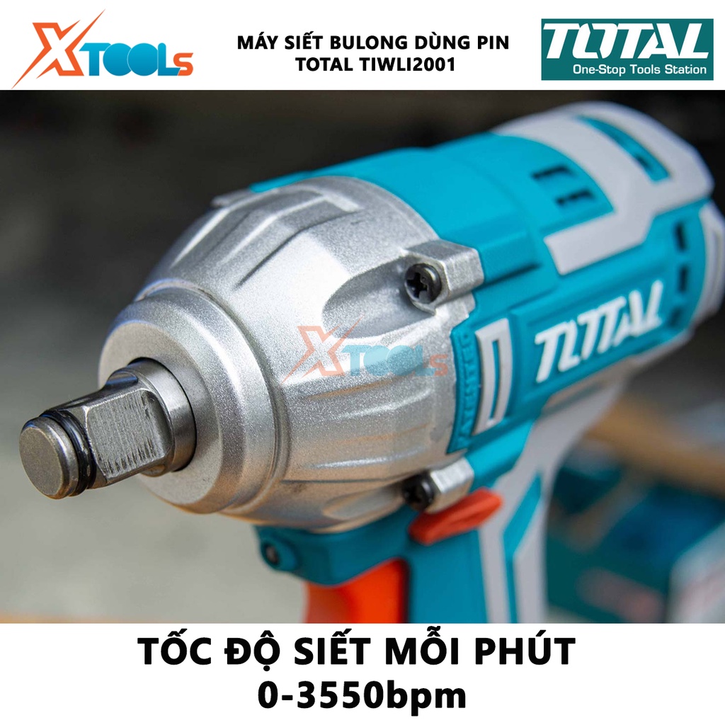 Máy siết bulong dùng pin 20V 1/2" không chổi than Total TIWLI2001 tốc độ 2300rpm, tốc độ siết 3550bp, mô men xoắn 300nm.