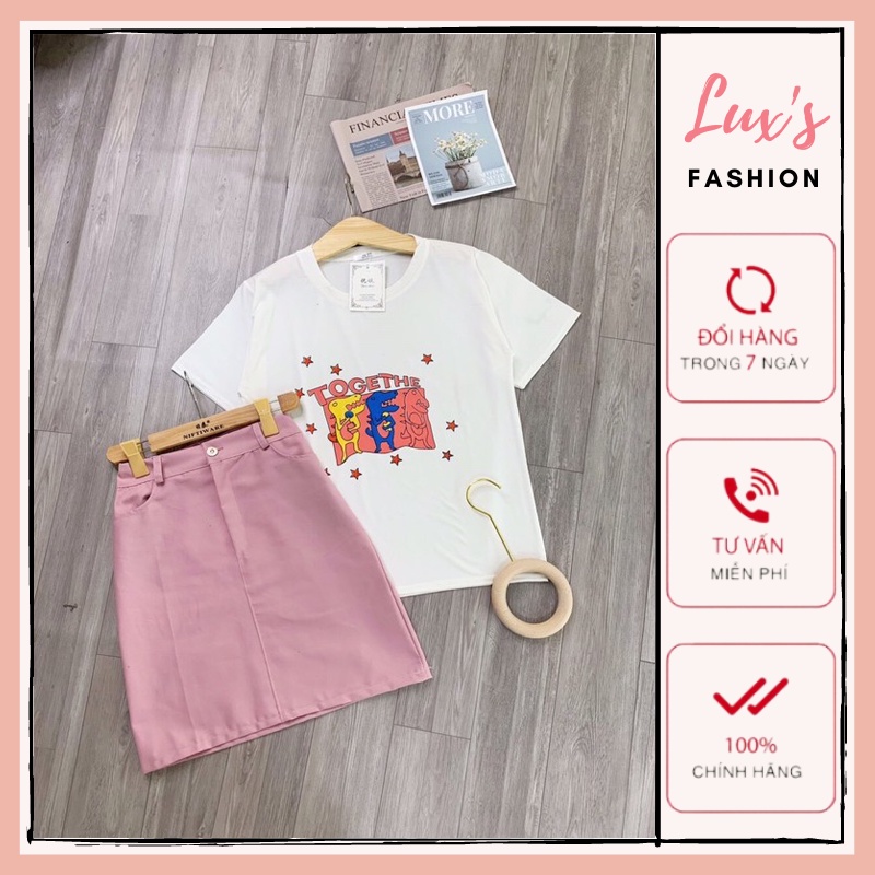 Bộ Đô Nữ Chân Váy Hồng Kèm Áo Phông Khủng Long Cạp Cao Freesize Sexy Dạo Phố Dự Tiệc Du Lịch X047