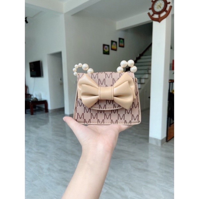 TÚI ĐEO CHO BÉ NƠ MINI SIÊU CUTE - DÂY ĐEO HẠT NGỌC [ ảnh thật ]