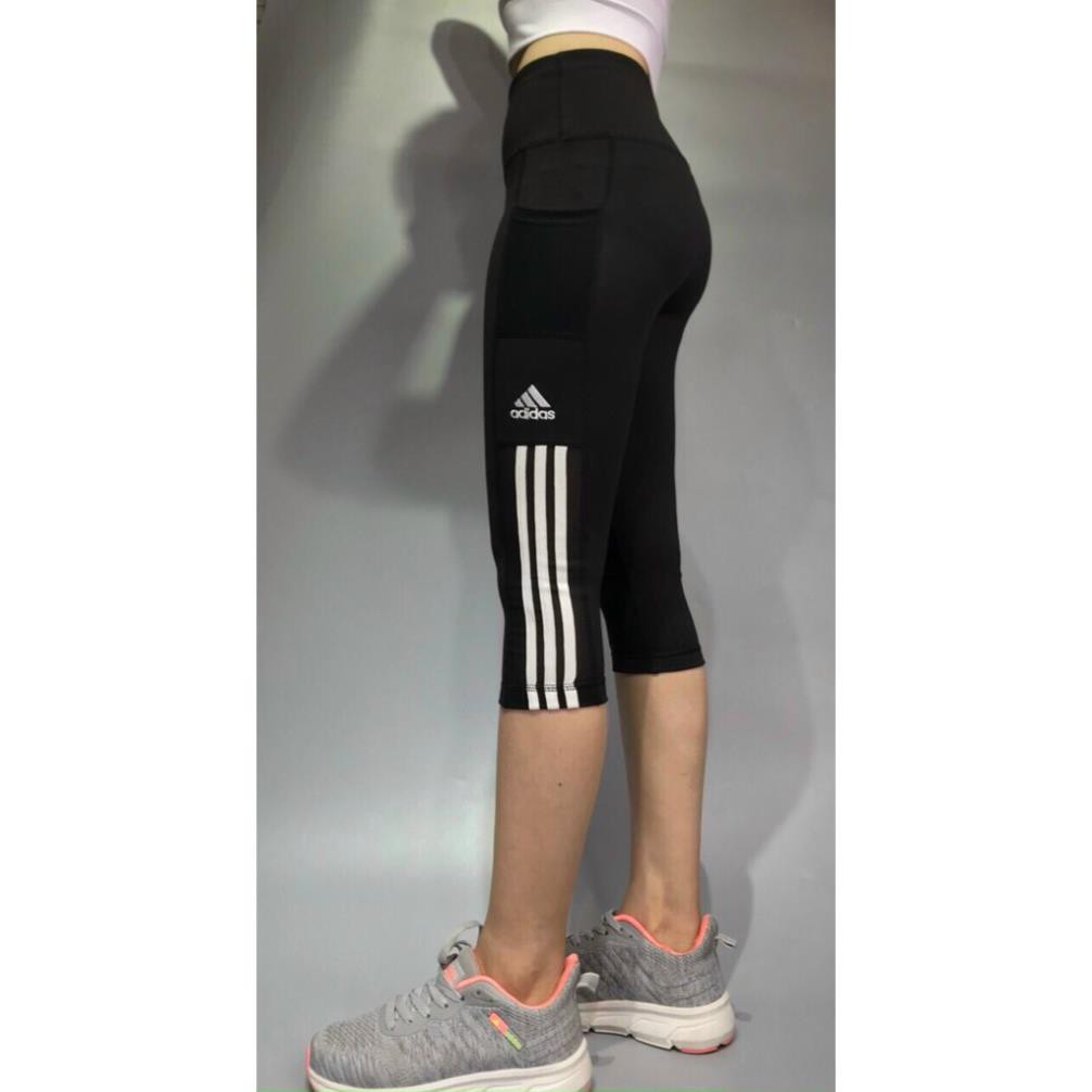 Quần tập gym, yoga, erobic, quần tập lửng adidas mầu đen 3 sọc NHQ03 👈