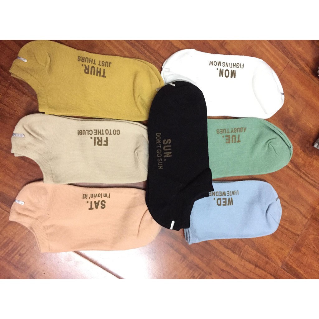 Tất tuần nam nữ cổ ngắn𝑭𝒓𝒆𝒆𝒔𝒉𝒊𝒑Combo Set 7 Đôi 7 Tất 7 Ngày Cổ Ngắn Nam - Nữ Vintage chất đẹp