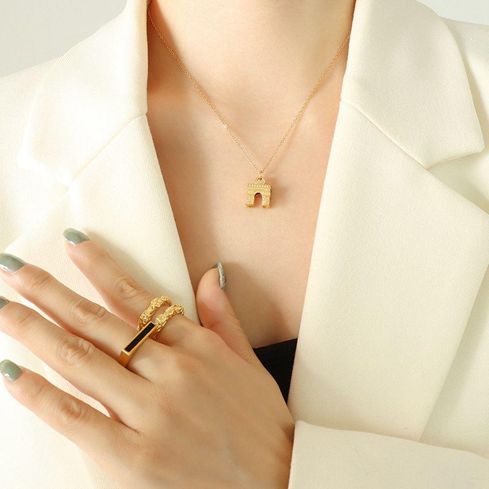 ANEMONE Vòng Cổ Mặt Vòm Phong Cách Retro Paris Arc de Triomphe Đơn Giản Dành Cho Nữ