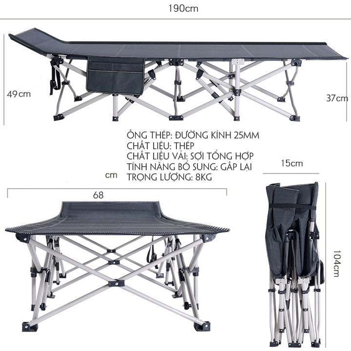 (SALE HÔM NAY) Giường Gấp gọn, Giường xếp văn phòng thông minh gấp gọn Khung thép chắc chắn KT 190 x 76 x 30 ( Màu Đen )