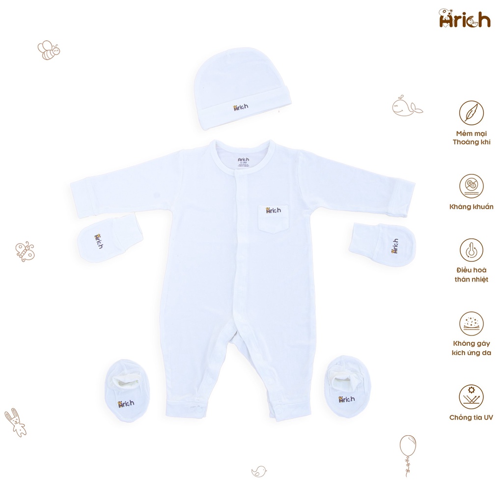 Set body dài vải sợi tre Arich size 0-6M