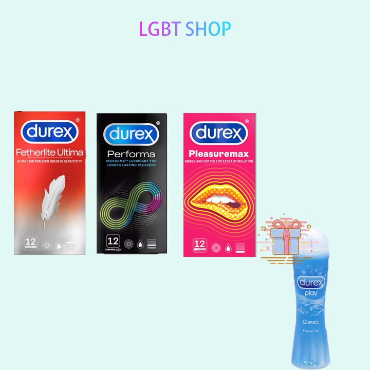 [Sỉ durex][Combo] 3 hộp bao cao su Durex Performa, Fertherlite, Pleasuremax TẶNG 1 chai Gel Play 50ml