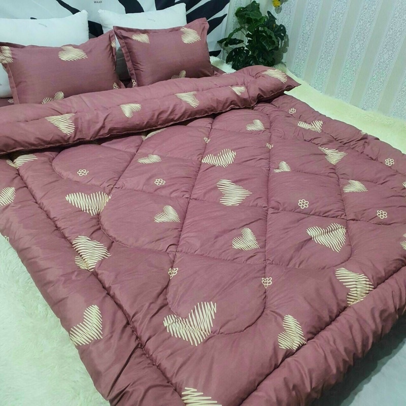 Drap Tim Hồng - Bộ Chăn Ga Gối Cotton Poly Cao Cấp & Mềm Mịn Chăn Phao Dày Dặn Tặng Kèm Áo Gối Ôm Đồng Bộ