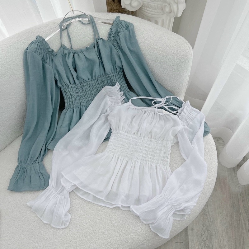 ÁO PELUM NHÚN CHỈ EO DÂY YẾM- Hàng Có Sẵn - Kèm Ảnh Thật