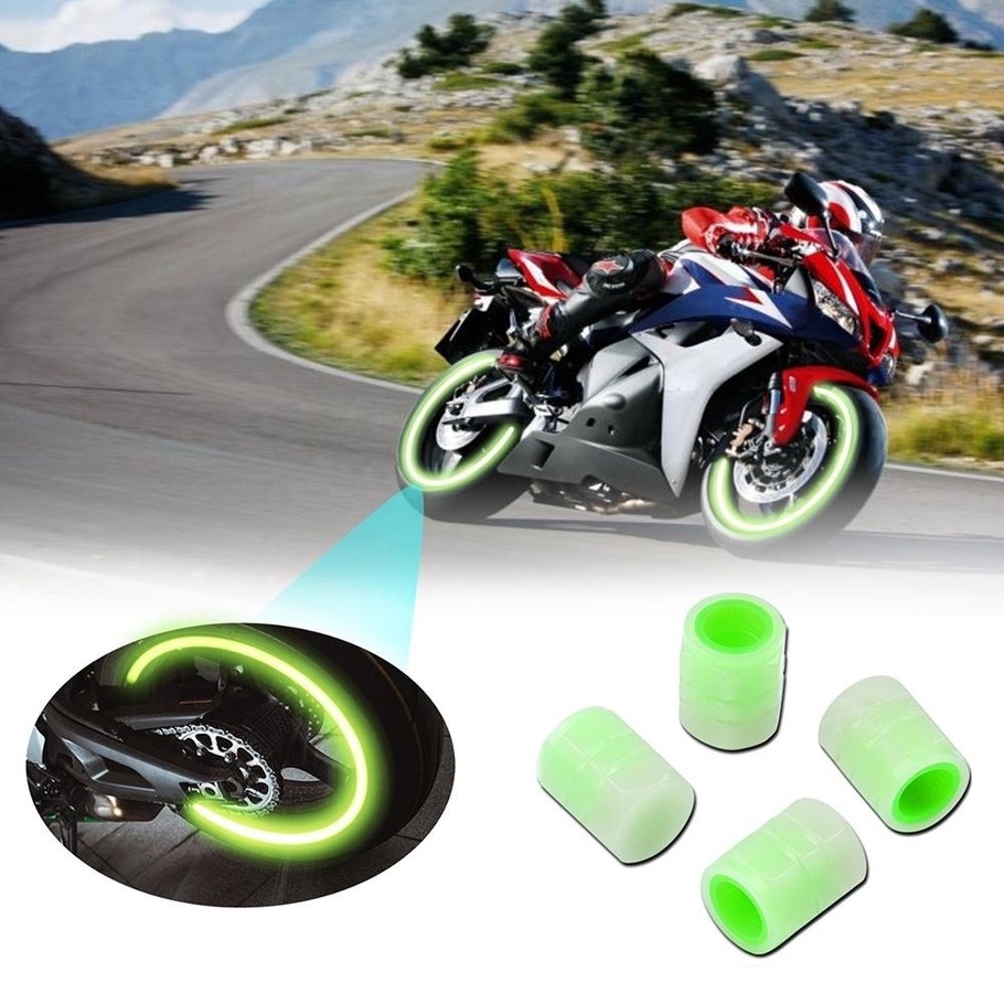 Bộ 4 Nắp Van Bánh Xe Hơi Dạ Quang Chống Bụi Thông Dụng