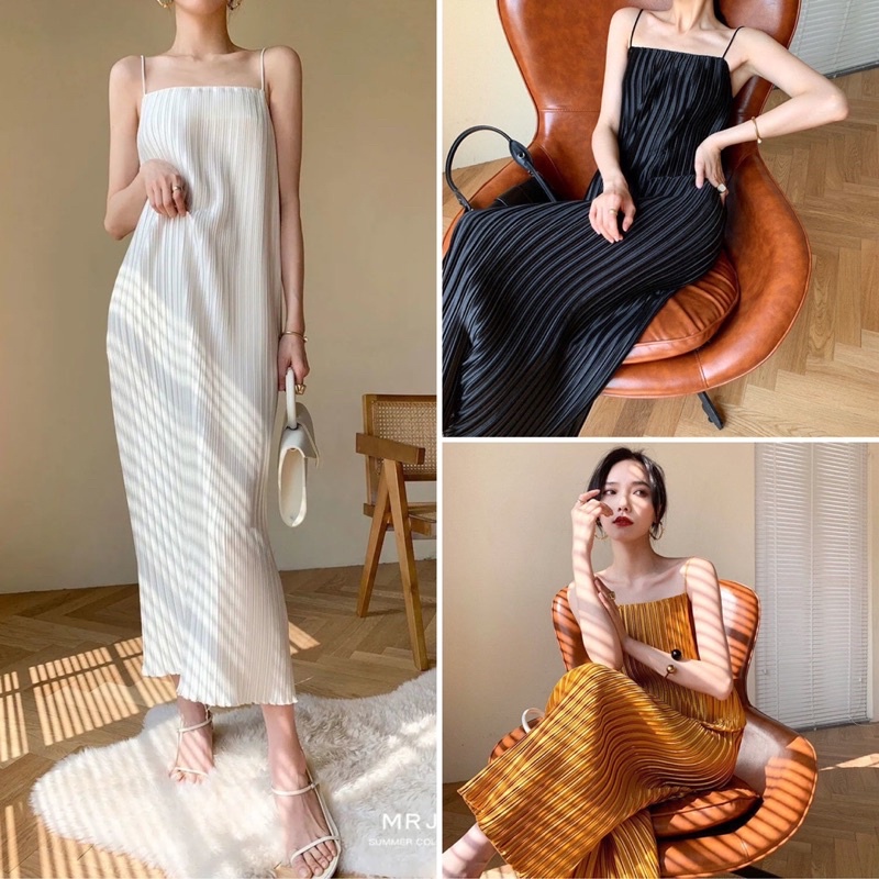 Đầm maxi 2 dây dập ly