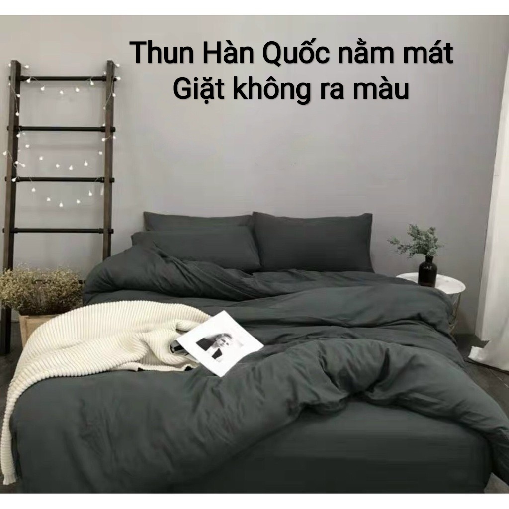Chăn ga gối nệm, bộ drap giường thun lạnh hàn quốc cao cấp 5 món màu xám