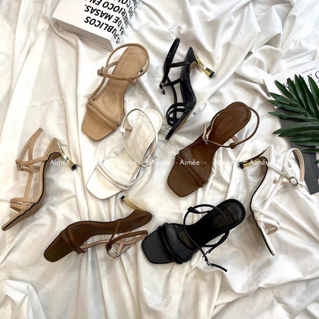 Sandal 2 Dây Mảnh Quai Cài Đế Đồng Nhọn Hở Hậu 7Phân Lên Dáng Dễ Thương Sang Chảnh