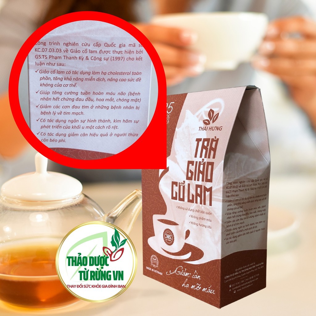 Trà Giảm Cân Giảm Mỡ Máu Trà Giảo Cổ Lam 125g 25 Túi Lọc 2,5g/ túi Thảo Dược Từ Rừng VN