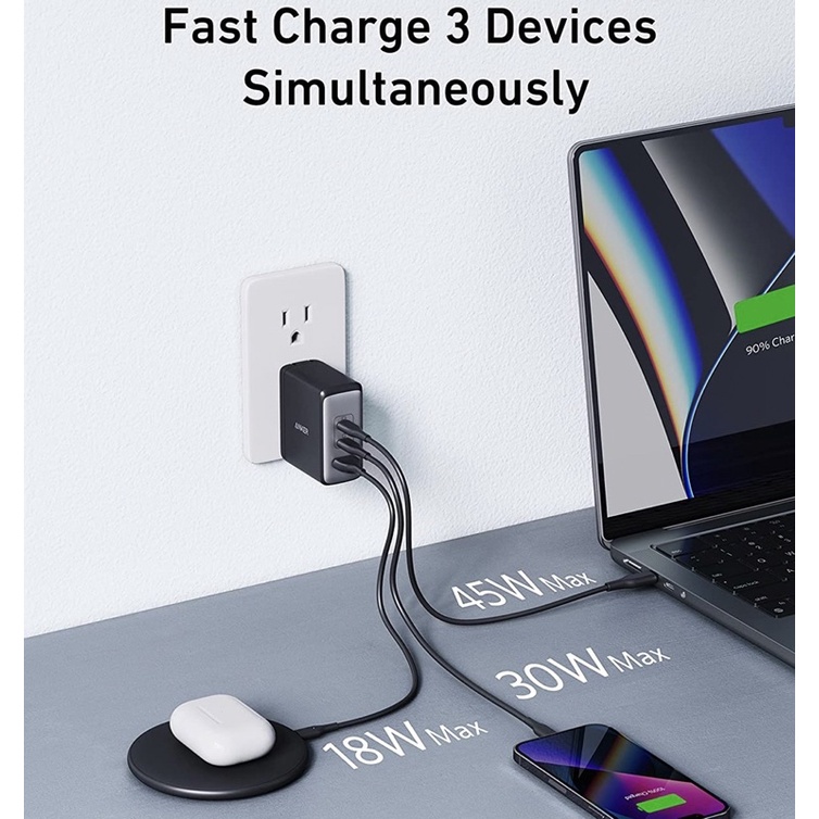 Củ sạc nhanh Laptop táo Pro, lP14 SERlES, S22, S21, Note 20 Ultra 5G ANKER A2145 GaN II 100W PPS/ PD 100W
